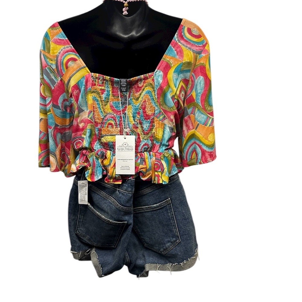 L/XL Sacred Threads Multicolor Abstract Blouse. TURQ 01. 225163 - Picture 2 of 4